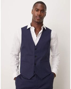 ASOS Linen Blend Slim Suit Waistcoat - Blue