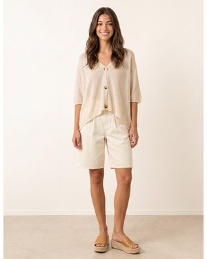 Blue Vanilla Thin Knit Button Front Boxy Cardigan - Natural