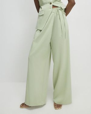 River Island Wide Leg Trousers Wrap Detail - Green