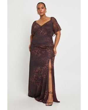 Boohoo Plus Leopard Lace Trim Angel Sleeve Slip Dress - Red