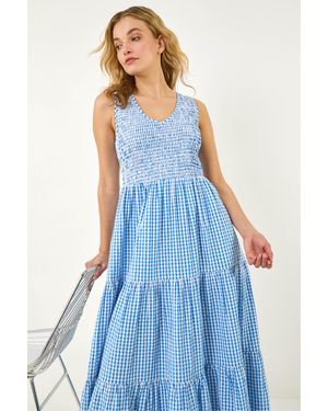 D.u.s.k Gingham Tiered Midi Dress - Blue