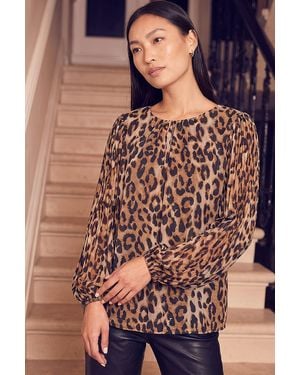 Roman Animal Print Pleat Top - Natural