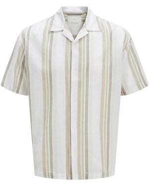 Jack & Jones And Stripe Revere Collar Shirt (Travertine) - White
