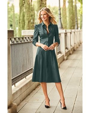 Sosandar Faux Leather Popper Front Shirt Dress in Green | Lyst UK