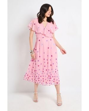 Wallis Polka Dot Border Cape Sleeve Midi Dress - Pink