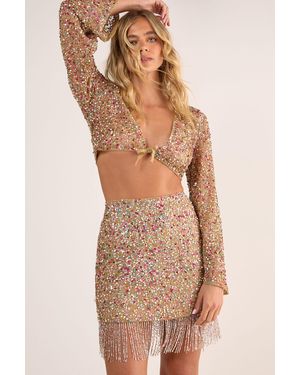 Nasty Gal Metallic Net Sequin Pearl Tassel Tie Side Mini Skirt - Natural