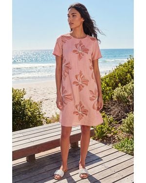 Roman Embroidered Floral Shift Dress - Grey