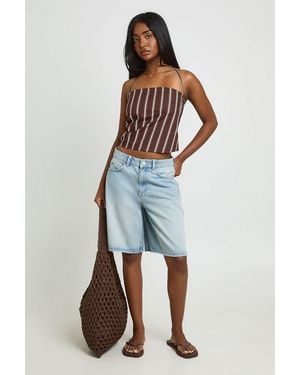 Boohoo Stripe Gathered Halterneck Top - Brown