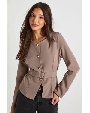 Boohoo Trim Collarless Blazer - Brown
