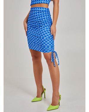 Pink Vanilla Geometric Print Gathered Mini Skirt - Blue