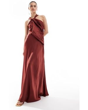 ASOS Satin Drape Asymmetric Maxi Dress - Red