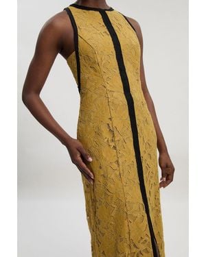 Karen Millen Petite Lace With Taping Woven Maxi Dress - Yellow