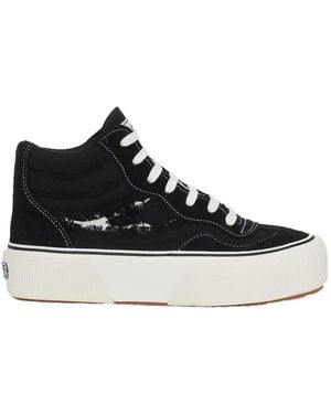 Superga Ladies 3141 Revolley Swallowtail Ripped Mid Cut Trainers Avorio) - Black