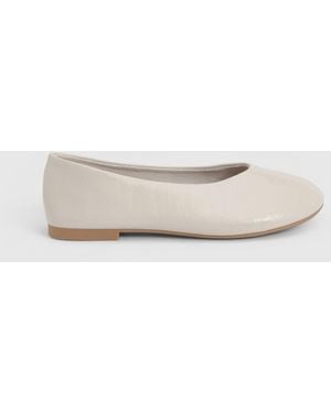 Faith Bonnie Faux Patent Leather Seam Detail Ballet Court Shoes - White