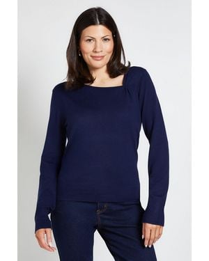 Wallis Asymetric Gathered Knitted Jumper - Blue