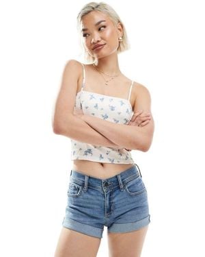Hollister Low Rise Contrast Foldover Mini Denim Shorts - White