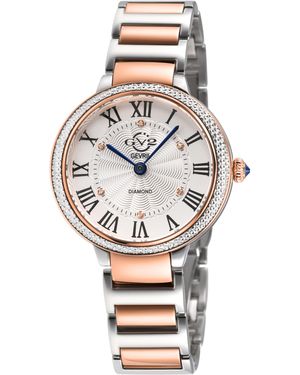 Gv2 Rome Brillante Diamond 316L Stainless Steel Iprg Case, Dial, Two Toned Ss/Iprg Bracelet Watch - Grey