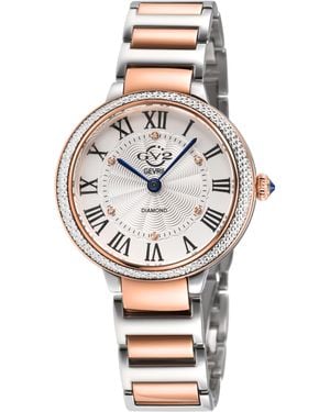 Gv2 Rome Brillante Diamond 316L Stainless Steel Iprg Case, Dial, Two Toned Ss/Iprg Bracelet Watch - Grey