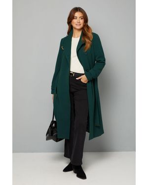 Wallis Double Crepe Wrap Belted Coat - Green