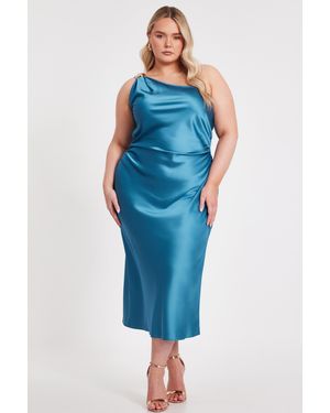 Quiz Curve Satin One Shoulder Midaxi Dress - Blue