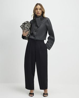 River Island Trousers Pleated Barrel Leg Zip - Black