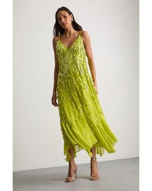 Warehouse Premium Teardrop Embellished Bias Cut Midi Dress - Yellow