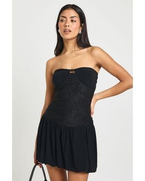 Boohoo Slinky Lace Mix Frill Hem Skater Dress - Black