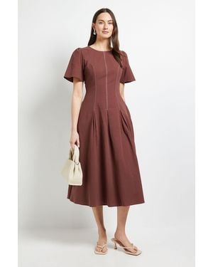 Wallis Principles Contrast Stitching Fit & Flare Midi Dress - Red