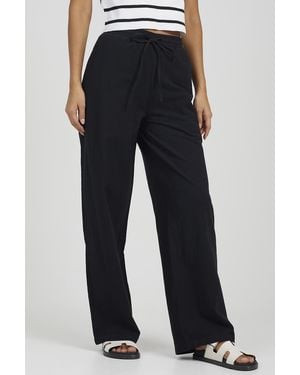 Brave Soul Linen Look Drawcord Trousers - Black