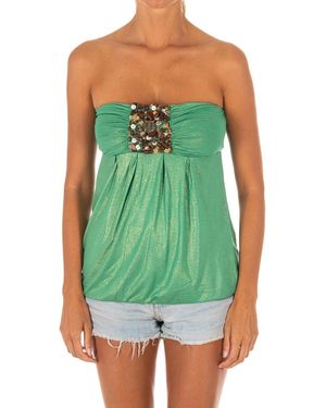 Met Sleeveless T-Shirt With Wide Knit Top Effect 10Dmt0084 - Green