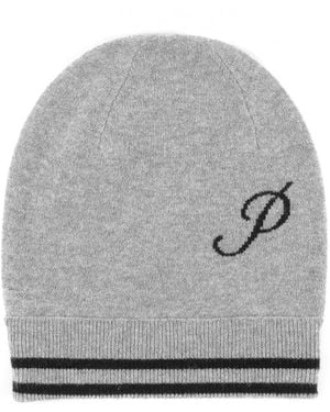 Crown of Edinburgh Cashmere Kasjmier Muts Met Monogram En Contrasterende Letter - Grijs