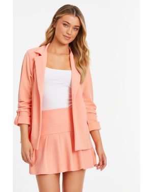 Quiz Coral Ruched Sleeve Blazer - Pink