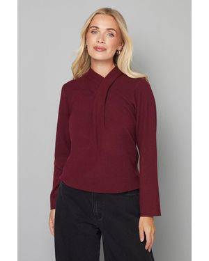 Wallis Petite Plum Wrap Neck Knitted Jumper - Red