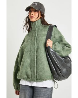 Boohoo Textured Wool Look Bomber Jacket - Green