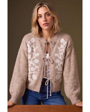 D.u.s.k Floral Tie Front Cardigan - Brown