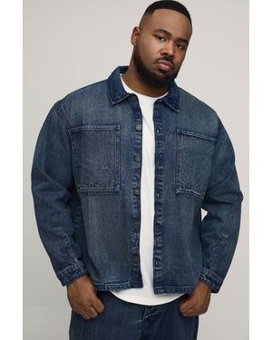 BoohooMAN Plus Extreme Washed Oversized Denim Shirt - Blue