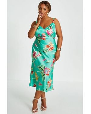 Quiz Curve Tropical Print Midaxi Dress - Blue