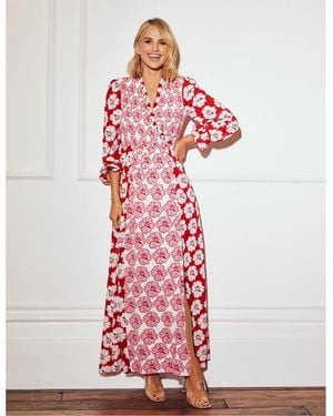 Little Mistress Maxi V-Neck Three Quarter Sleeve Wrap Dress - Red