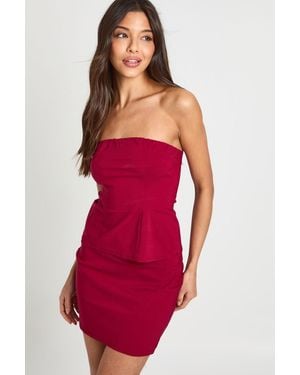 Boohoo Bengaline Bandeau Longline Top And Skirt Co-Ord - Red