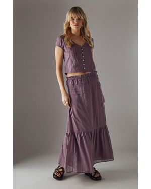 Warehouse Cotton Dobby Trim Insert Boho Skirt - Brown
