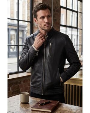 Infinity Leather Quilted Lamb Biker Jacket - Black