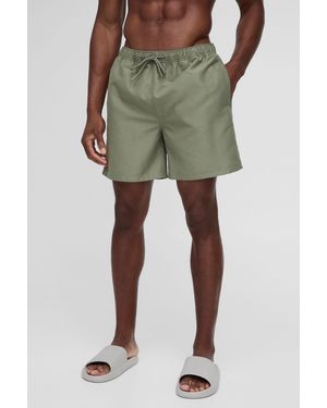 BoohooMAN Mid Length Swim Short In Khaki - Green