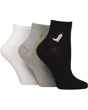 Elle 3 Pack Ladies Ribbed Anklet Socks With Frill Welt - Black