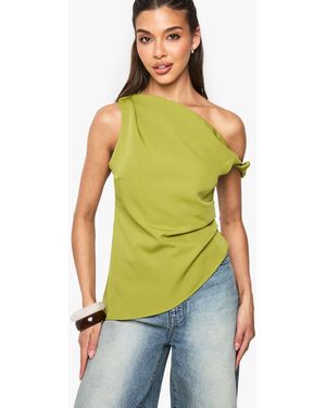 Boohoo Woven Draped Asymmetric Top - Green