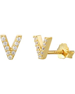 The Jewellery Stockroom 18Ct Plated Sterling Cubic Zirconia Initial Stud Earrings - Metallic