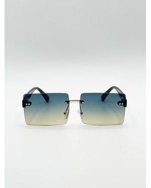SVNX Square Frameless Sunglasses With Ombre Lens Metal - Blue