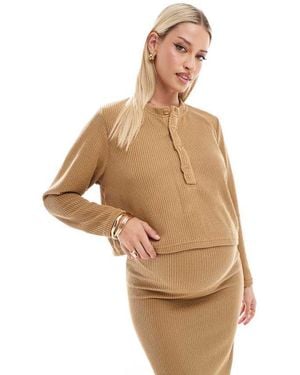 Mama.licious Maternity Cropped Henley Top Co-Ord - Natural