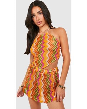 Boohoo Petite Zig Zag Beach Mini Skirt - Orange