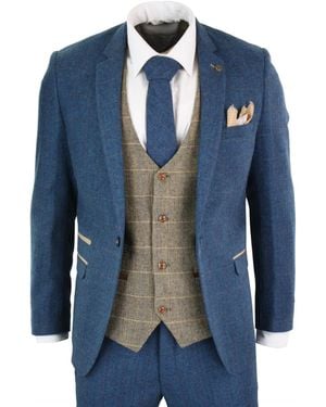 Infinity Leather 3 Piece Tweed Vintage Suit - Blue