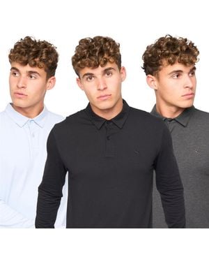 Bewley & Ritch Saperton Long Sleeve 3Pk Polo Shirts - Black